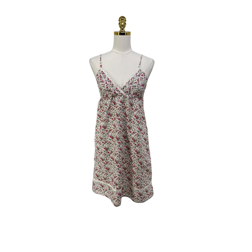 Y2K LEI Womens Floral Calico Empire Waist Mini Dress L Cottagecore Twee Lace